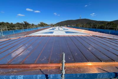 Photograph of Menzies Library roof repair process - September 2023