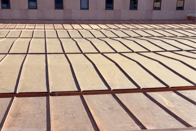 photograph of the copper roofing on Menzies Library