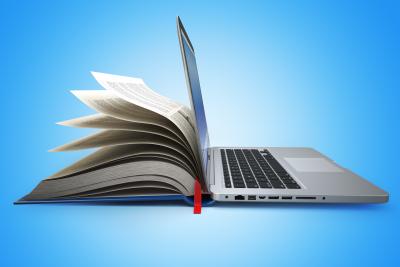 Image of laptop and book merging