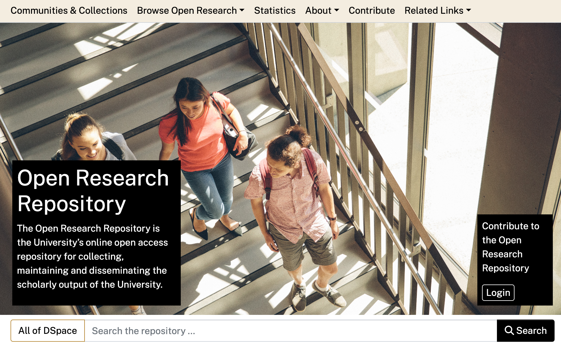 screenshot of homepage of Open Research Repository