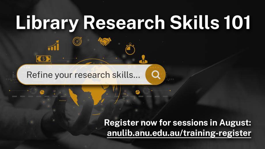 Promotional image for Library Research skills 101 reads refine your research skills