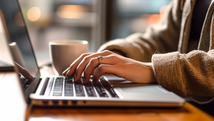 Hands on a laptop keyboard typing