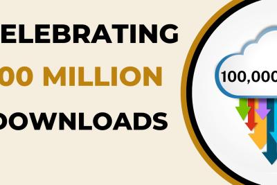 image with text reads celebrating 100 million downloads