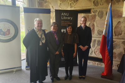 Photo of Roxanne Missingham, ANU University Librarian; Her Excellency Mrs Ma. Hellen Barber De La Vega, Ambassador of the Philippines; Dr Maria Tanyag, Deputy Director of the ANU Philippine Institute; and Ms Jane Duke, Assistant Secretary South East Asia Maritime Branch, Office of South East Asia from the Department of Foreign Affairs and Trade