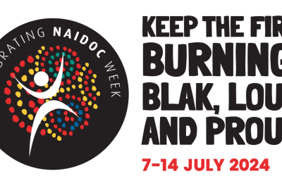 NAIDOC Week logo - 2024 - Keep the fire burning! Blak, loud and proud